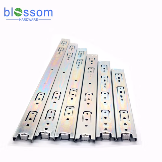 Corrediça telescópica da gaveta do rolamento de esferas da montagem lateral da extensão completa de 3 dobras do ferragem da mobília